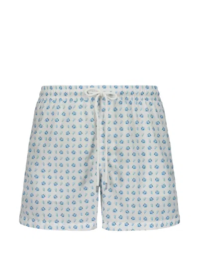 Fedeli Fish-printed Drawstring Swim Shorts In Gray