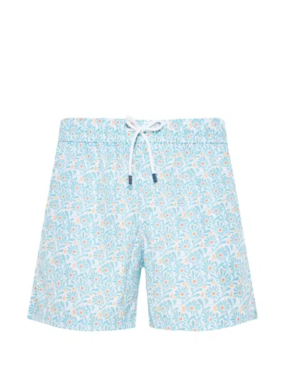 Fedeli Floral-print Beach Shorts In Blue