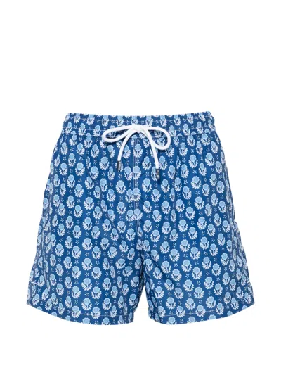 Fedeli Floral Print Swim Shorts In Blue
