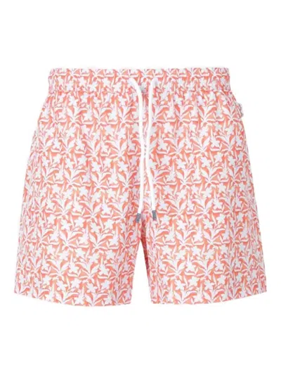 Fedeli Floral-print Swim Shorts In Orange