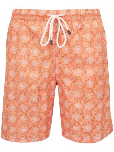 Fedeli Floral-print Swim Shorts In Orange