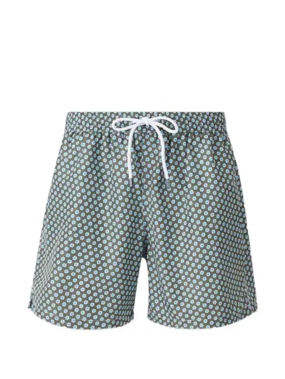Fedeli Floral-motif Drawstring Swim Shorts In Green