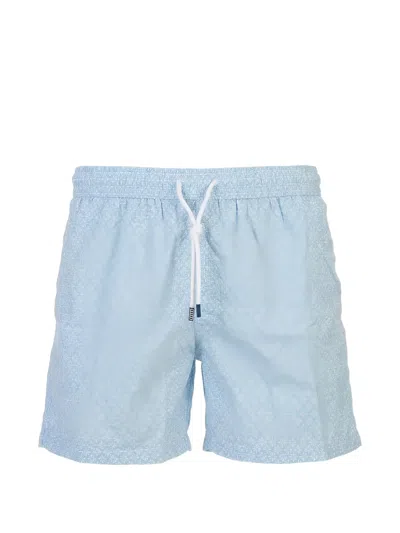 Fedeli Floral-print Drawstring Swim Shorts In Blue