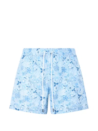 Fedeli Floral-print Drawstring Swim Shorts In Blue