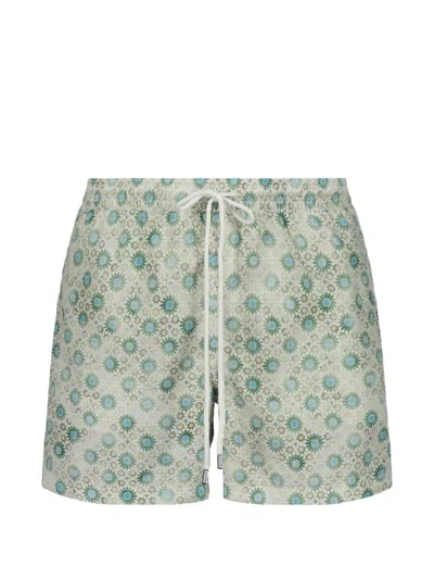 Fedeli Floral-print Drawstring Swim Shorts In Green
