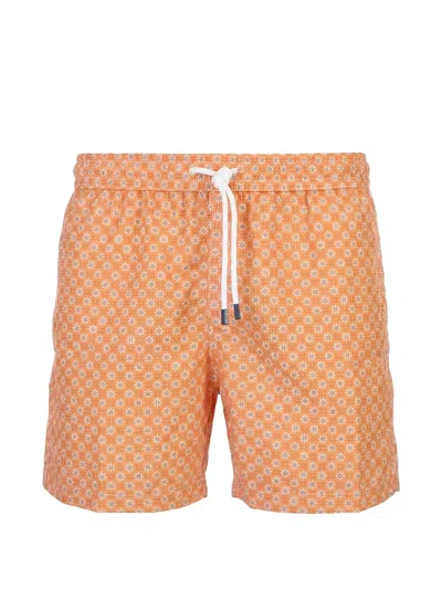 Fedeli Floral-print Swim Shorts In Orange