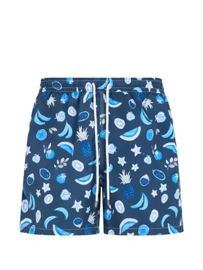 Fedeli Fruit-print Swim Shorts In Blue