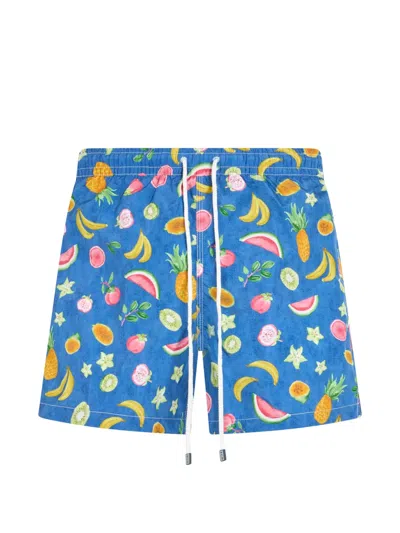 Fedeli Fruit-print Swim Shorts In Blue