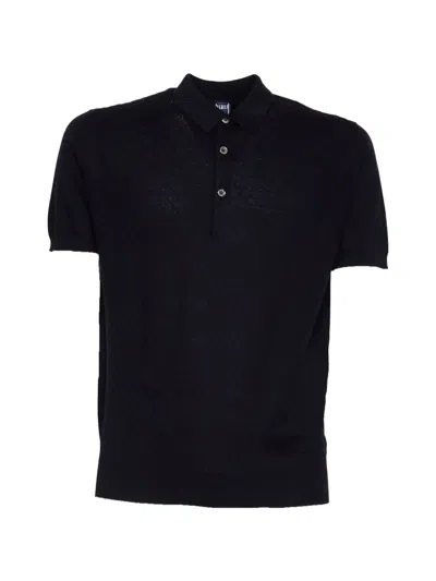 Fedeli Gabriel Giza Buttoned Classic Collar Polo Shirt In Black