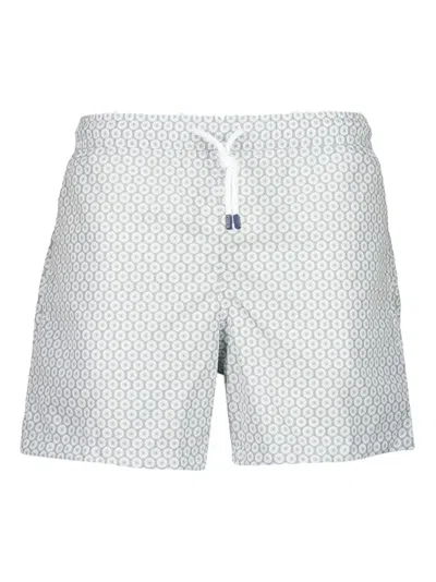 Fedeli Geometric-print Swim Shorts In White