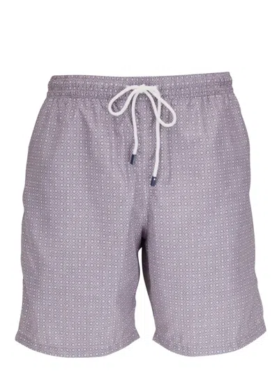 Fedeli Geometric-print Swim Shorts In Grey