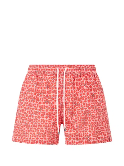 Fedeli Geometric-pattern Drawstring Swim Shorts In Orange
