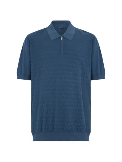Fedeli Geometric-patterned Zip-fastening Polo Shirt In Blue