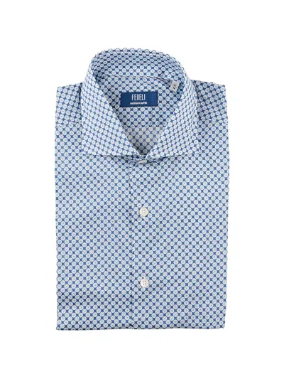 Fedeli Geometric-print Button-up Shirt In Blue
