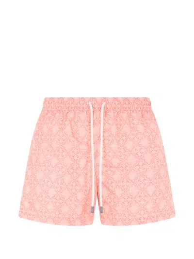 Fedeli Geometric-print Drawstring Beach Shorts In Pink