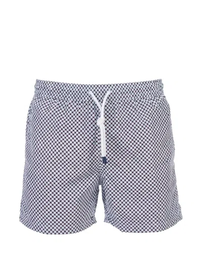 Fedeli Geometric-print Drawstring Swim Shorts In Gray