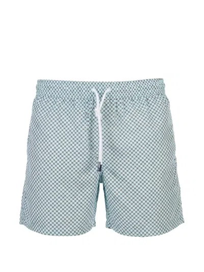 Fedeli Geometric-print Drawstring Swim Shorts In Gray