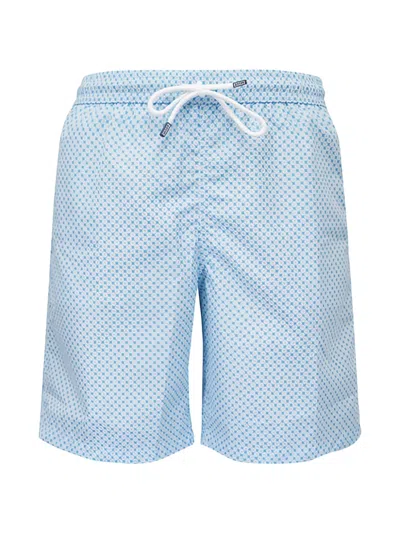 Fedeli Geometric-print Drawstring Swim Shorts In Blue