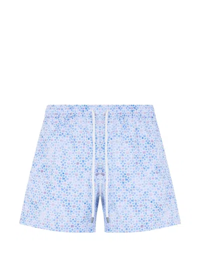 Fedeli Geometric-print Drawstring Swim Shorts In Blue