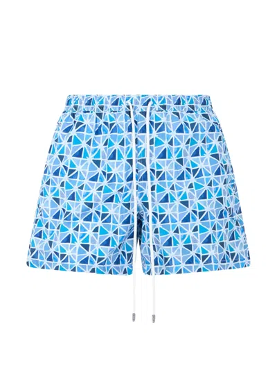 Fedeli Geometric-print Drawstring Swim Shorts In Blue