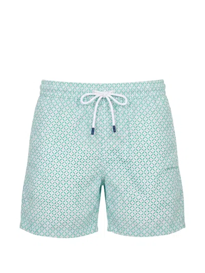 Fedeli Geometric-print Drawstring Swim Shorts In Blue
