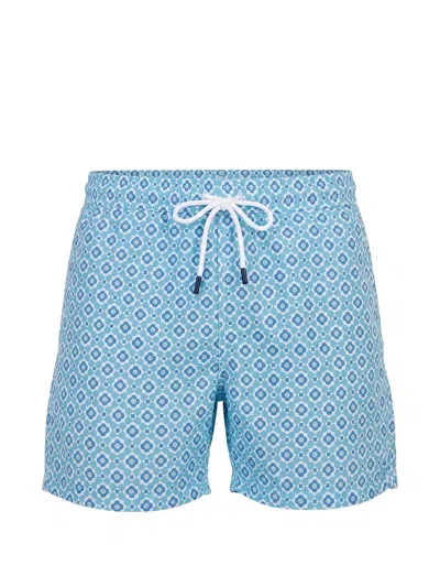 Fedeli Geometric-print Drawstring Swim Shorts In Blue