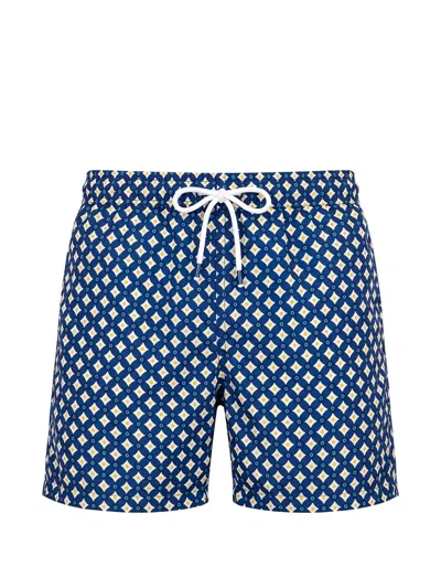 Fedeli Geometric-print Drawstring Swim Shorts In Blue