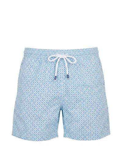 Fedeli Geometric-print Drawstring Swim Shorts In Blue