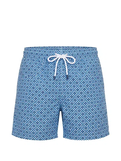 Fedeli Geometric-print Drawstring Swim Shorts In Blue