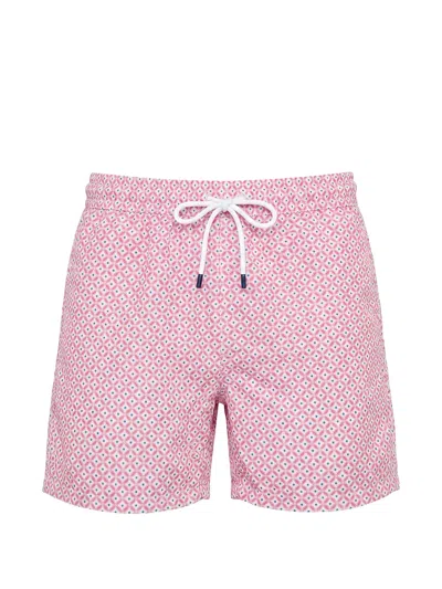 Fedeli Geometric-print Drawstring Swim Shorts In Pink