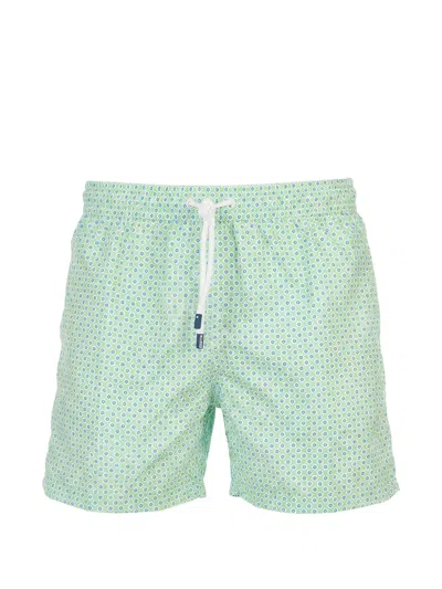 Fedeli Geometric-print Swim Shorts In Green