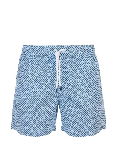 Fedeli Geometric-print Swim Shorts In Blue