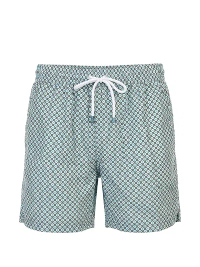 Fedeli Geometric-print Swim Shorts In Gray