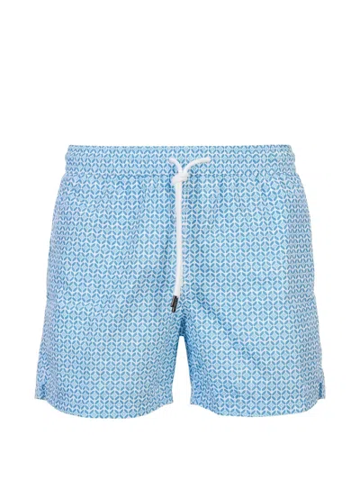 Fedeli Geometric-print Swim Shorts In Blue