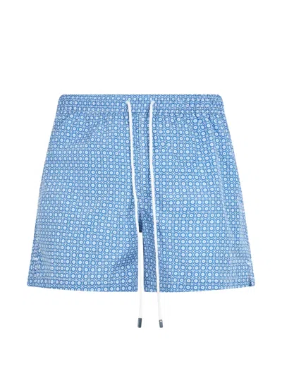 Fedeli Geometric-print Swim Shorts In Blue