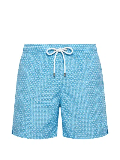 Fedeli Madeira Printed Swim Shorts In Blue