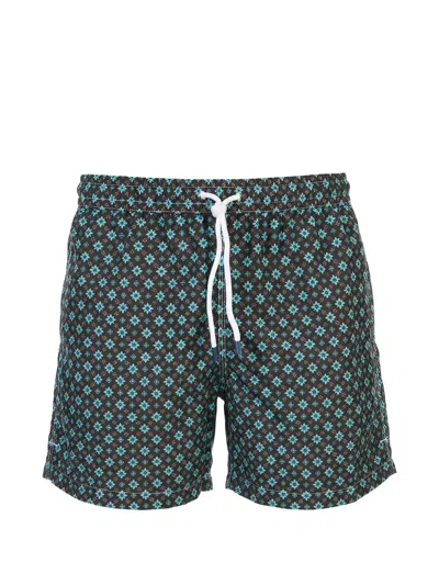 Fedeli Geometric-print Swim Shorts In Brown