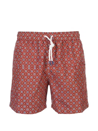 Fedeli Geometric-print Swim Shorts In Red
