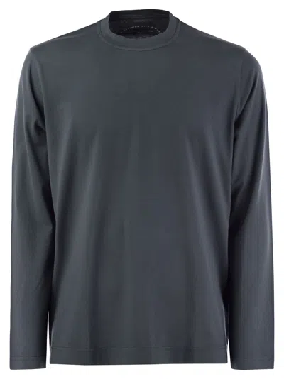 Fedeli Giza Cotton Crew Neck T Shirt In Blue