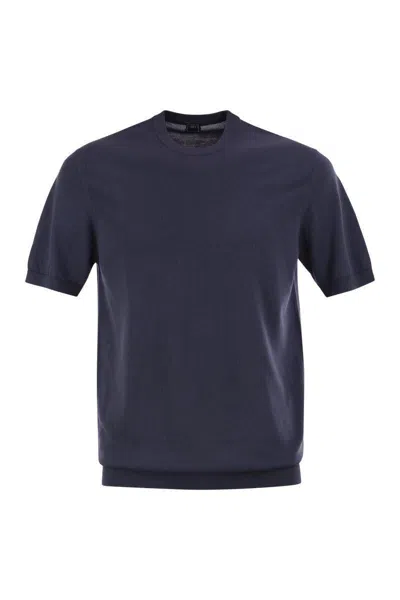 Fedeli Crew Neck Plain Design Short Sleeves T-shirt In Blue