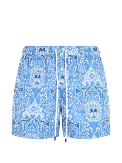 Fedeli Graphic-print Drawstring Swim Shorts In Blue