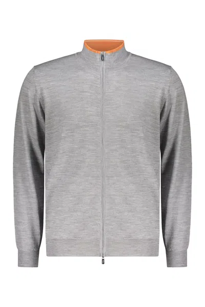 Fedeli Gray Zip Cardigan With High Collar