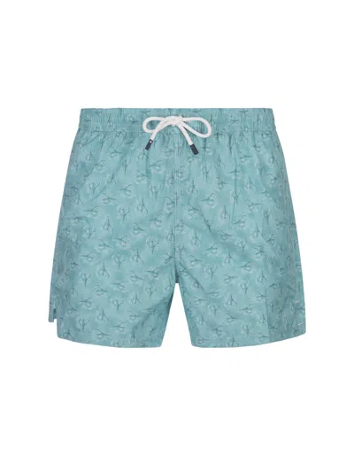 Fedeli Green Swim Shorts With Lobster Pattern