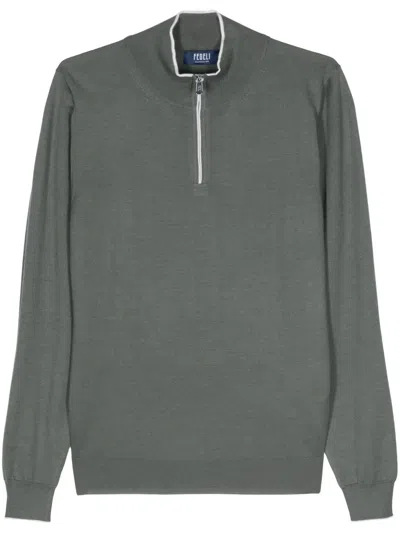 Fedeli Half-zip Knit Jumper In Blue