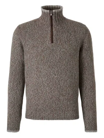 FEDELI HALF-ZIP RIBBED ORGANIC-COTTON SWEATER
