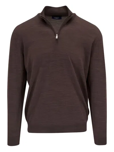 Fedeli Half-zip Wool Sweater In Brown