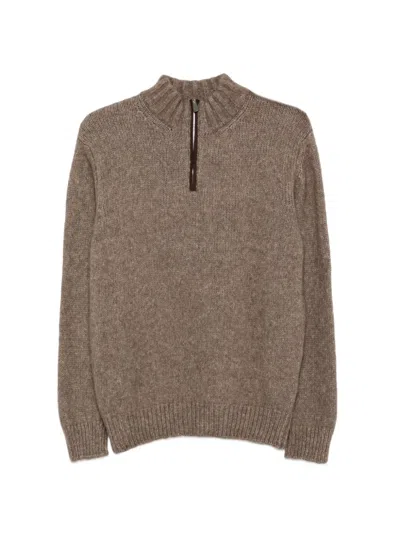 Fedeli Half-zip Knitted Sweater In Brown