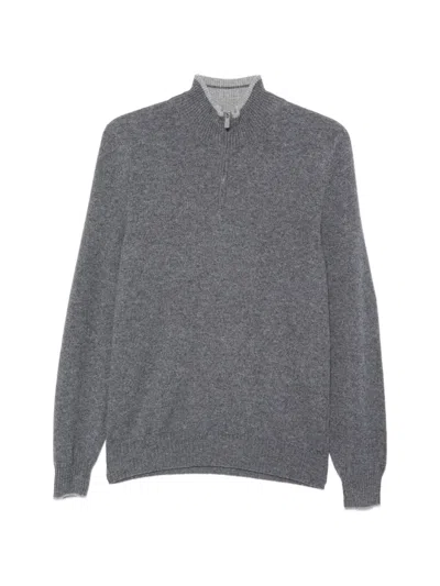 Fedeli Half-zip Knitted Sweater In Gray