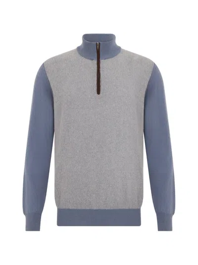 Fedeli Half-zip Panelled Sweater In Gray