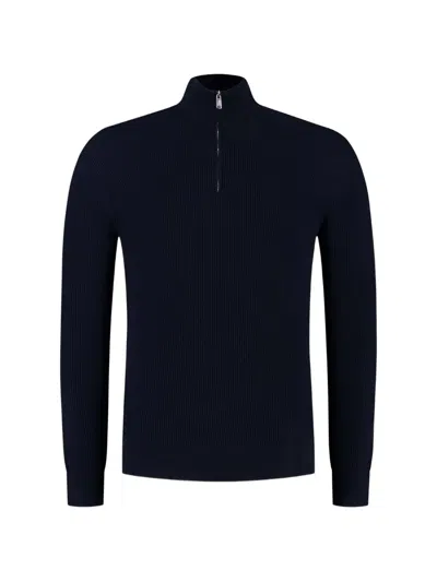 Fedeli Honeycomb Quarter Zip Sweater Midnight Navy In Blue